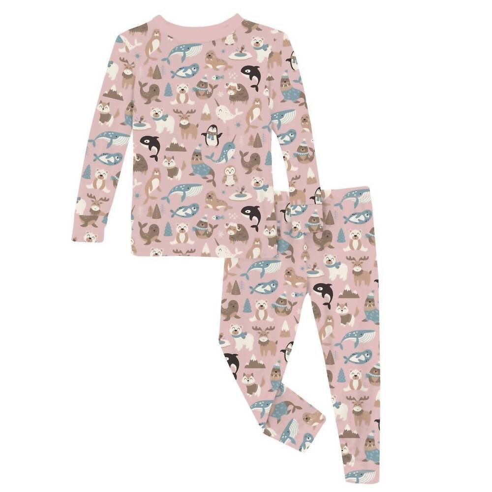 NEW KICKEE kid's long sleeve pajama set in baby rose arctic animals